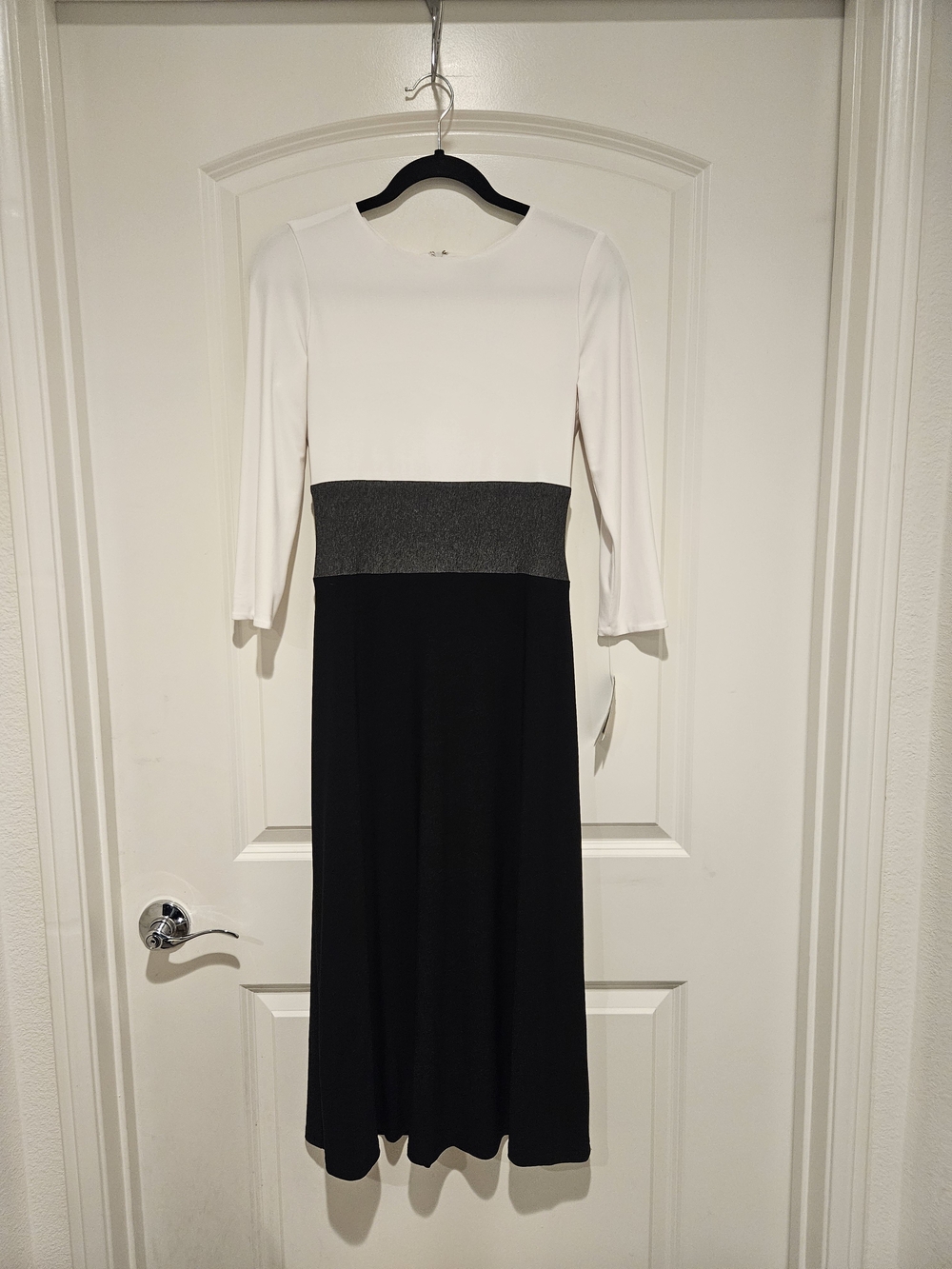 Ralph Lauren Three-Tone Long Sleeve Midi Dress in White, Gray & Black # 936